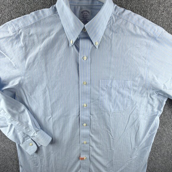 Brooks Brothers 16 34 Non-Iron Cotton Blue Classic Button-Down Striped Men Shirt - Picture 2 of 16